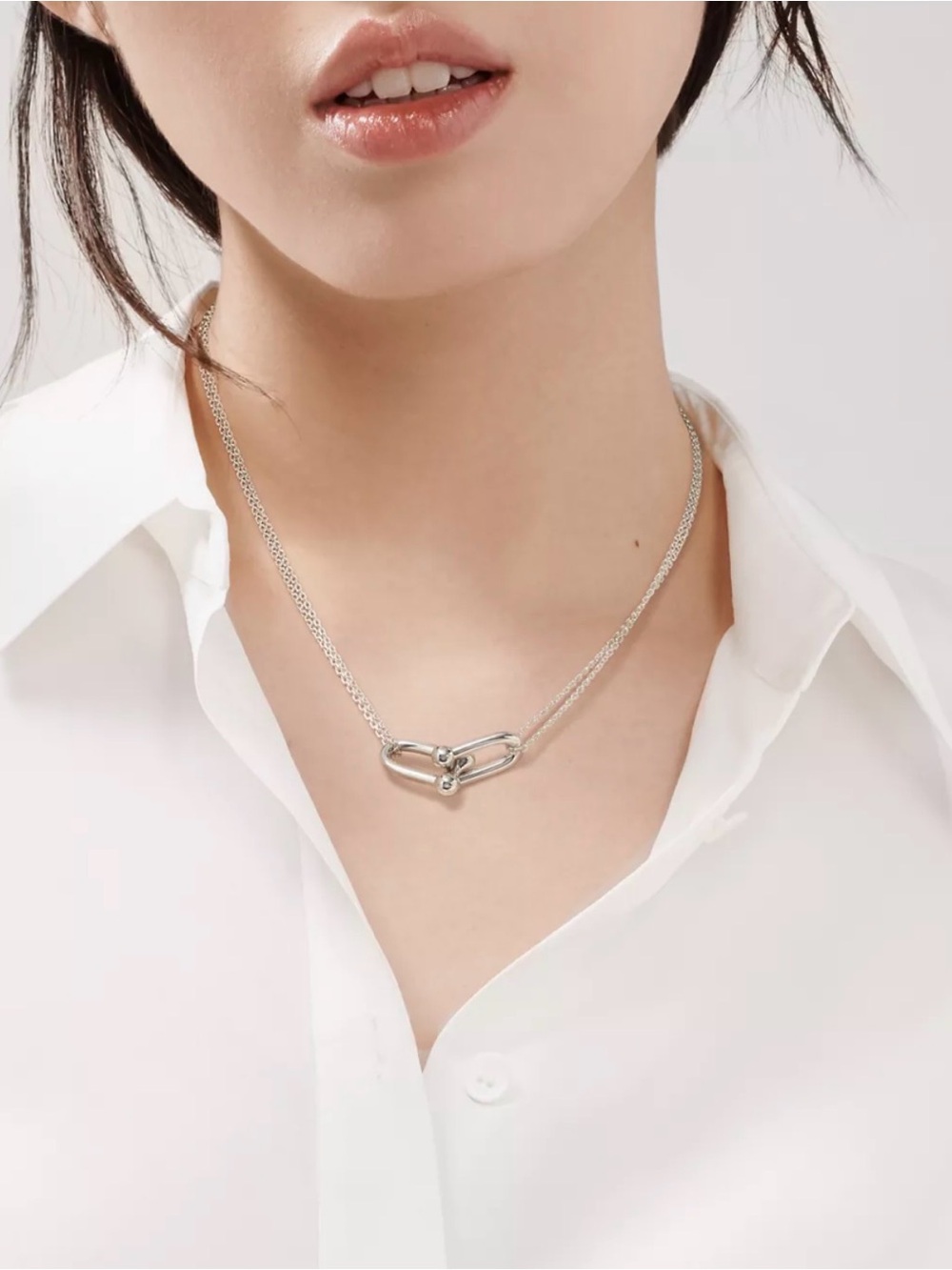 Tiffany & Co. Silver Double-Link Necklace with Blue Presentation